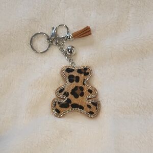 Leopard Print Teddy Bear Keychain Bag Charm